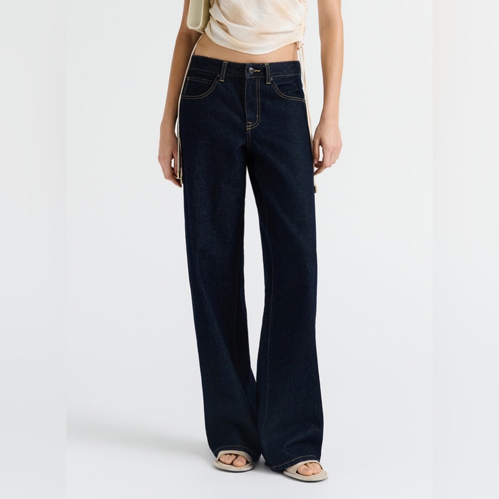 Anna Quan Finn Jeans Dark Indigo Relaxed Straight Leg Cotton Rigid Denim Size 2 - Picture 3 of 16